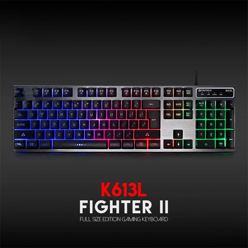 

NEW-FANTECH K613L Gaming Keyboard English Keyboard Backlit Keyboard Seven Color Backlight Wired 104 Keys Keyboard for Office