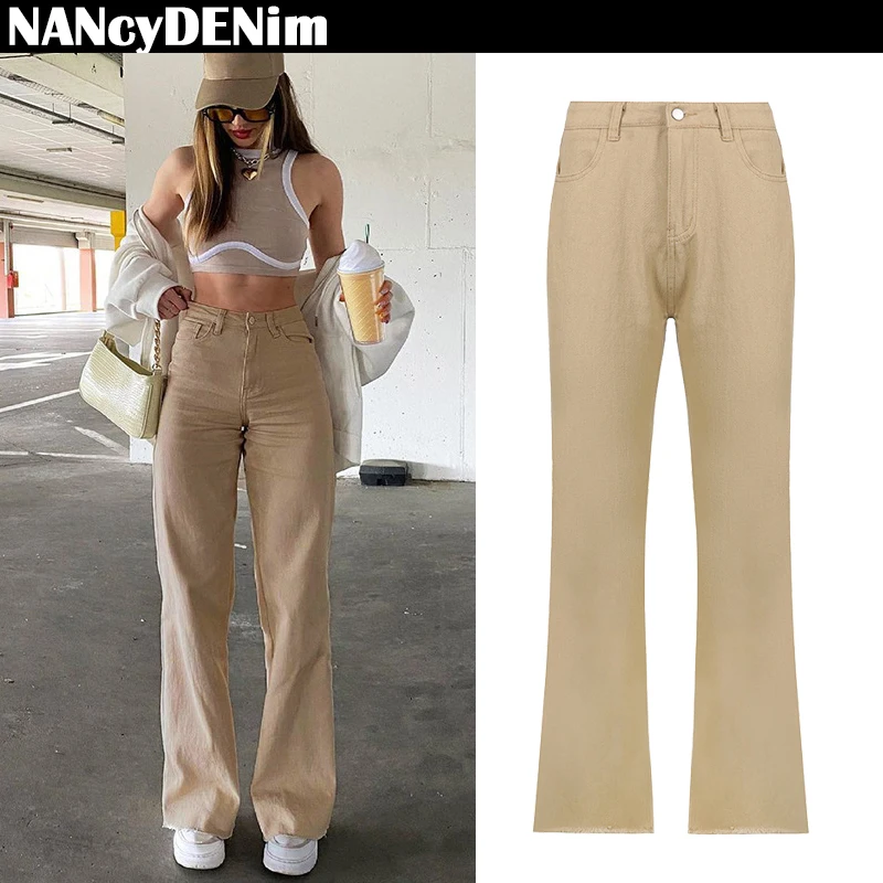 

Women's Fashion High Waist Loose Straight Jeans Solid Washed Trousers Y2K E-Girl Boyfriend Streetwear Slim Female Denim Pants