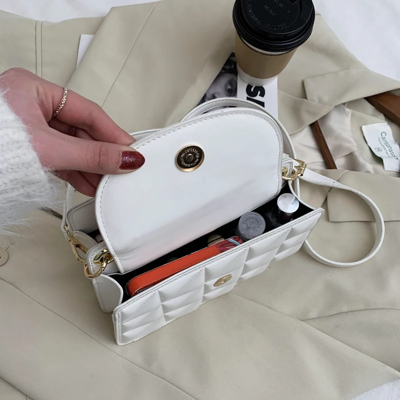 

Female Sewing Thread Pattern PU Leather Shoulder Bags Clamshell Small Square Messenger Bag Women's Solid Color Designer Handbags
