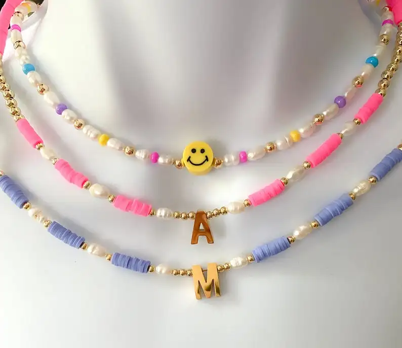 

Colorful letter necklace Initial jewelry Pearl choker necklace Beaded necklace ecklaces for women