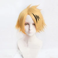 anime my hero hero academia denki kaminari wigs short golden heat resistant synthetic cosplay wigs wig cap black lightening