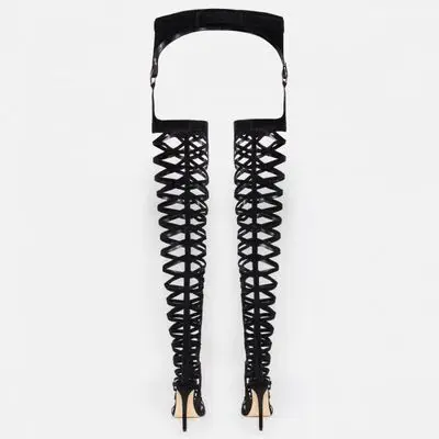 Сапоги женские из искусственной кожи на высоком каблуке со шнуровкой | Обувь