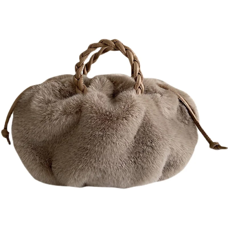 

Autumn and Winter Lint-Free Fashion Furry Bag Women's Shoulder Bag Hand Bag All-Match and Cute Plush Rabbit Fur Bag