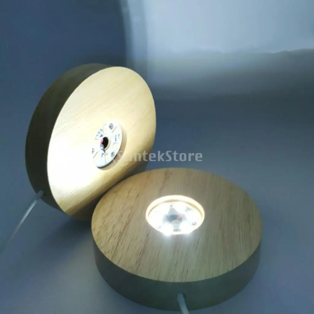 

LED Display Lights Wooden Lighted Base Stand Assembled Base Holder for Crystal Ball Acrylic Jewelry Supports Home Art Ornament