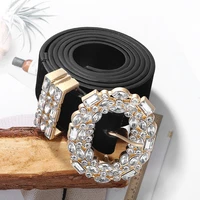cinturon mujer luxury designer big strass belts for women black leather waist jewelry gold chain belt rhinestone diamond fashion