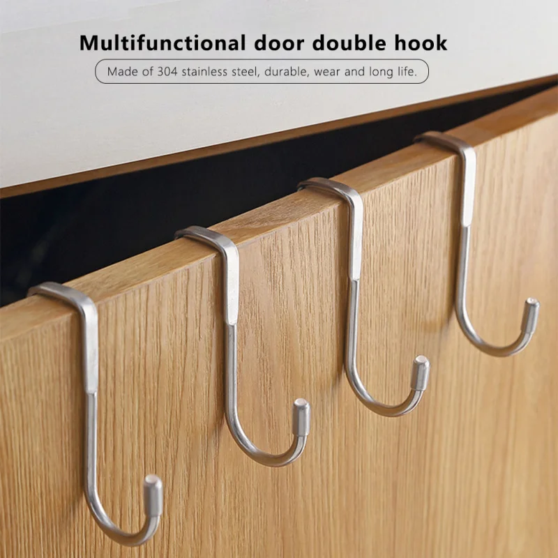

S-Type Door Hanger Hook Stainless Steel Free Punching Cabinet Door Without Trace Clothes Hook Door Back Wall Mounted Hook