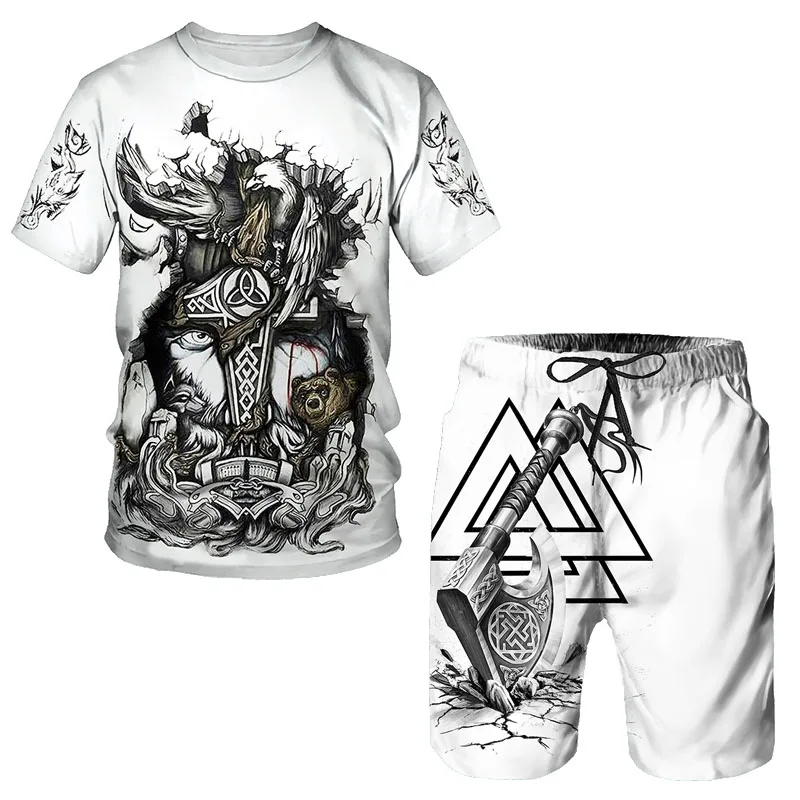 

Summer Jogging Sportswear O-neck Short-sleeved Sportswear for Men 3D Printed T-shirt and Shorts Set