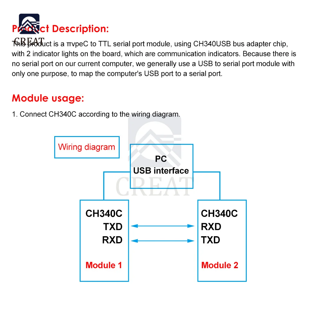 Последовательный адаптер CH340C USB 3 В 5 в TTL модуль преобразования шины соединитель