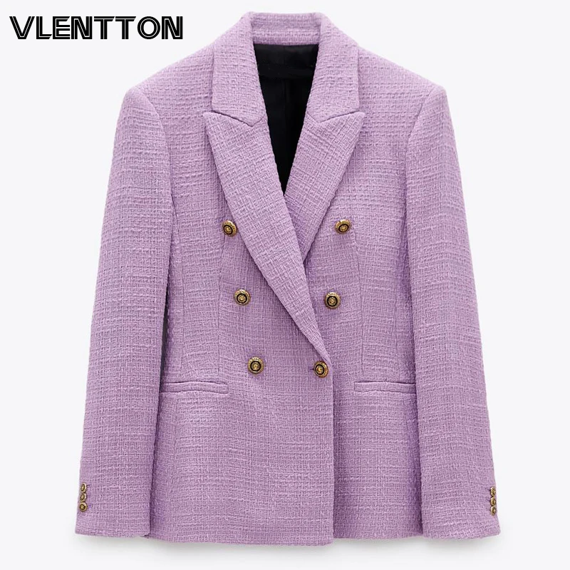 Сезон весна осень Женская обувь в винтажном стиле Пурпурное твидовое блейзеры и
