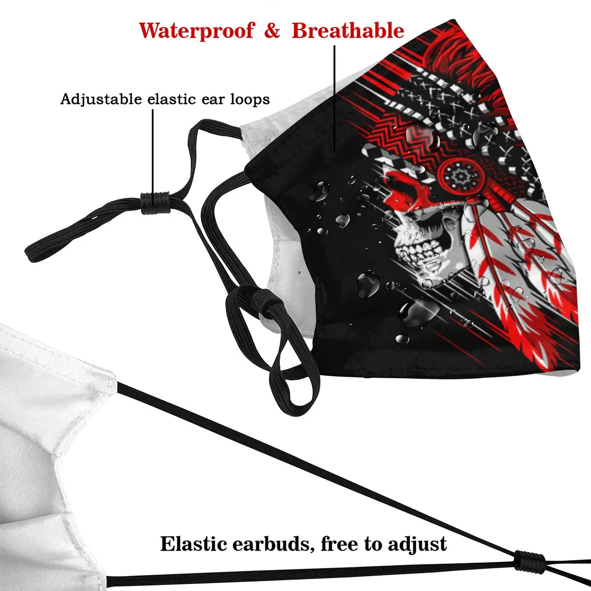 

Indian Chief Skull Adult's Dust Mask with Filter PM2.5 Activated Carbon Mouth Face Reusable Washable
