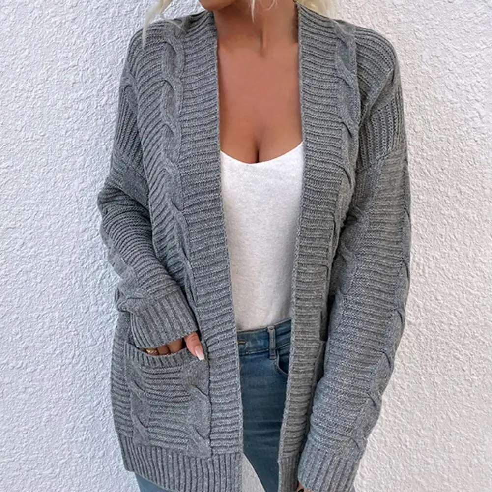 

Cardigan Sweaters Women Autumn Winter Pockets Cardigan Long Sleeve Twist Knitted Mid-length Coat свитер женский pull femme 2021