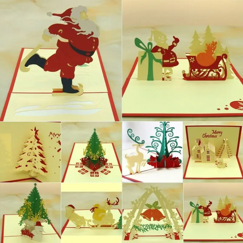 3D Pop Up Origami поздравительные рождественские открытки стереоскопическая