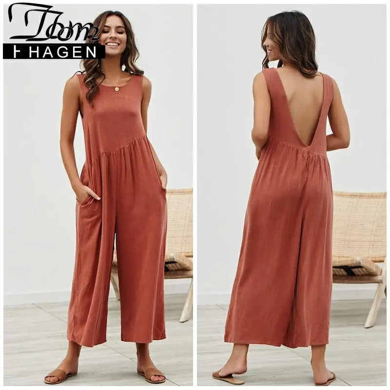 Длинные Комбинезоны женский комбинезон 2020 белый элегантный с высокой талией