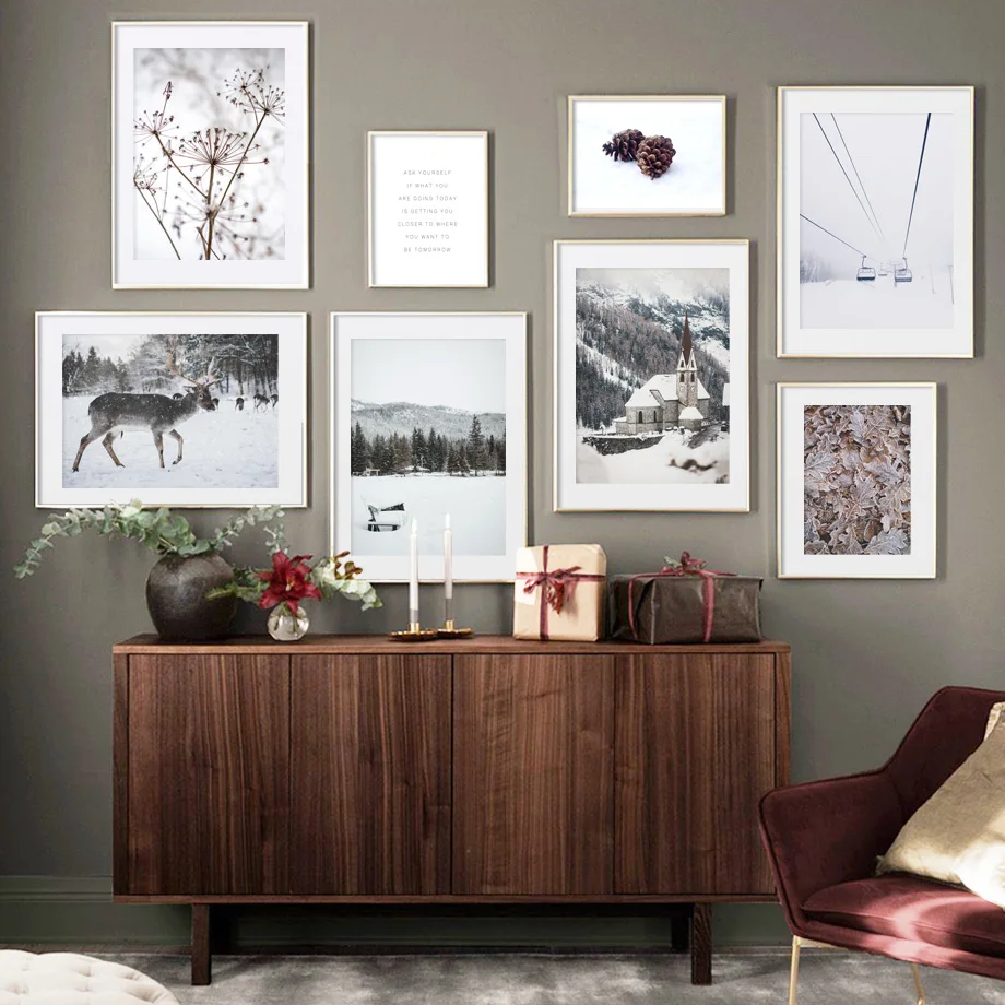 

Alps Snow Mountain Reindeer Pine Forest Wall Art Canvas Painting Nordic Posters And Prints Wall Pictures For Living Room Decor
