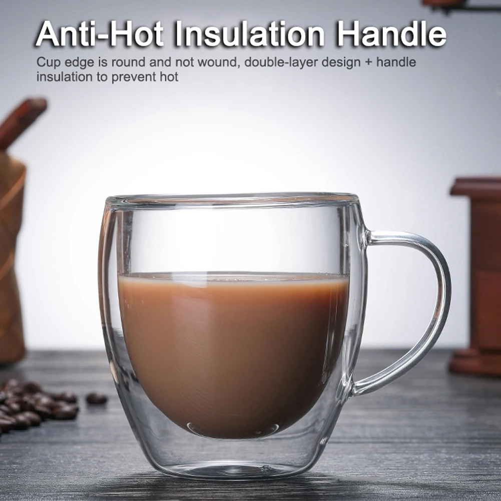 Transparent Double Glass Cup Anti-Scalding Office Coffee With Handle Drinking Insulation Tea Gift Drinkware Milk | Дом и сад