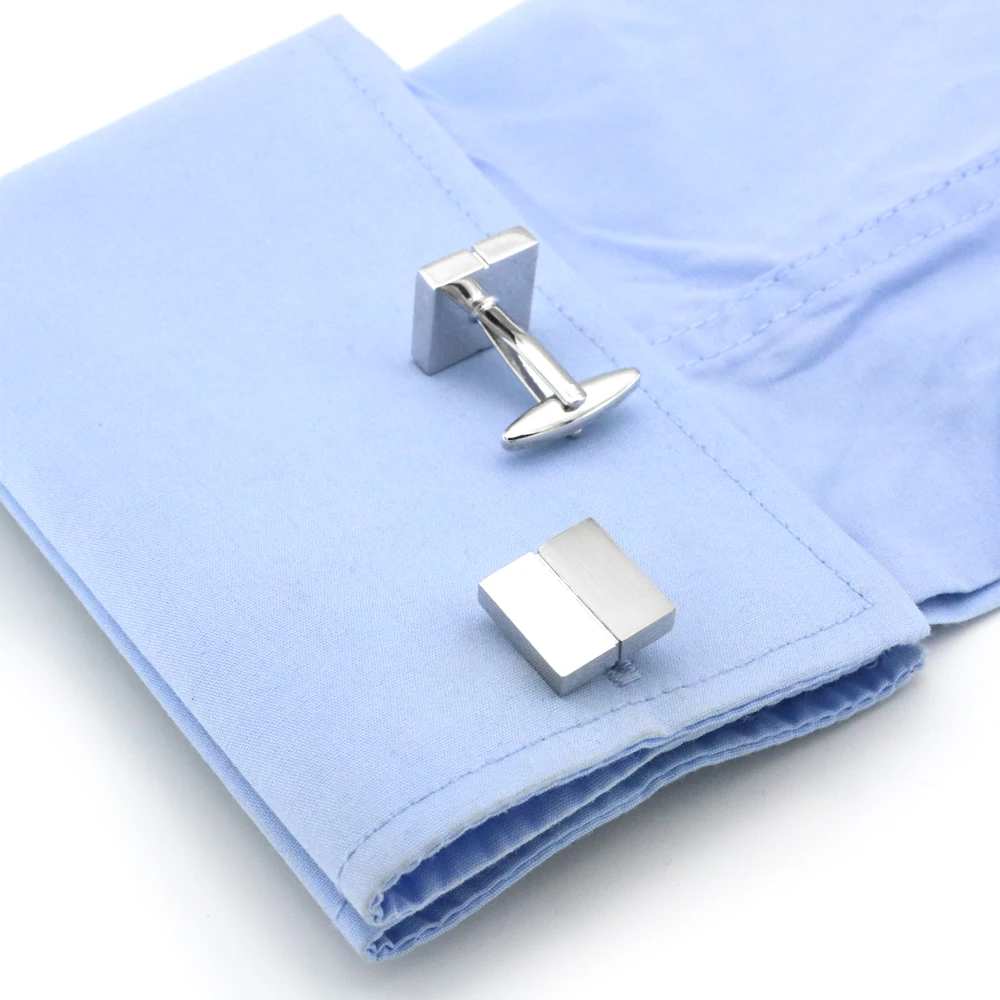 Men's Business Cufflinks Quality Brass Material Silver Color Metal Wire-drawing Square Design Cuff Links Wholesale &amp Retail |