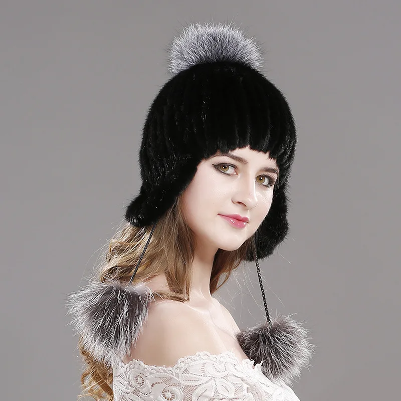 Женская шапка из меха норки зимняя теплая с защитой ушей плотная Шерстяная