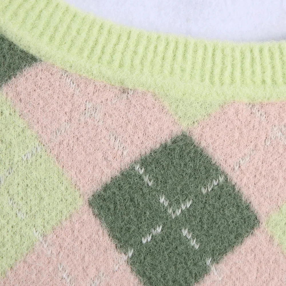 Новинка 2021 Женский винтажный свитер xikom с V-образным вырезом подходящий по цвету