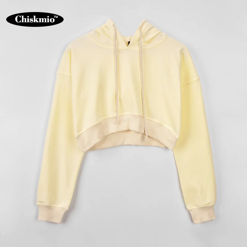Женская хлопковая толстовка Chiskmio однотонная Короткая Толстовка на шнуровке худи