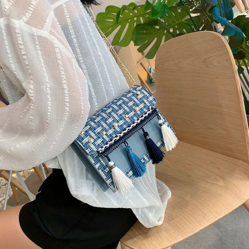 Женская Плетеная соломенная сумка с кисточкой и жемчужным декором сумочка из