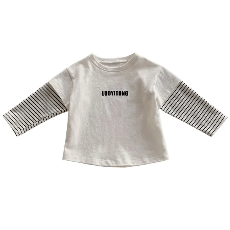 

Children Clothes 2021 Spring Boys and Girls Korean Cute Letter Round Collar Top Baby Long-sleeved Bottom T Shirt