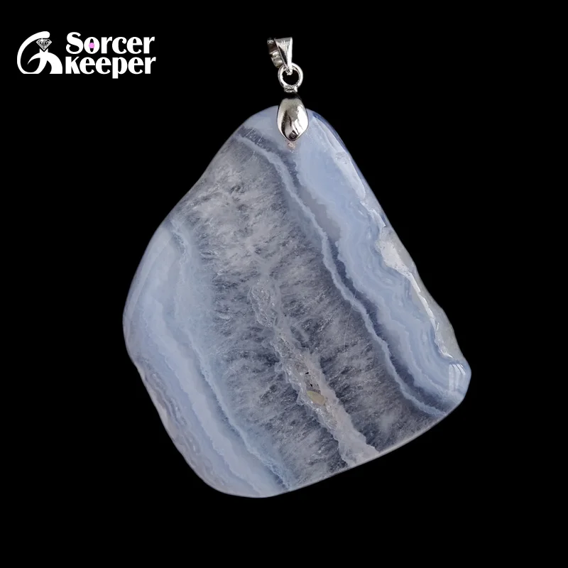 

Real Natural Gem Stone Blue Chalcedony Crystal Necklace & Pendant Polished Agates Slice Beads For For Women Jewelry Making BC565