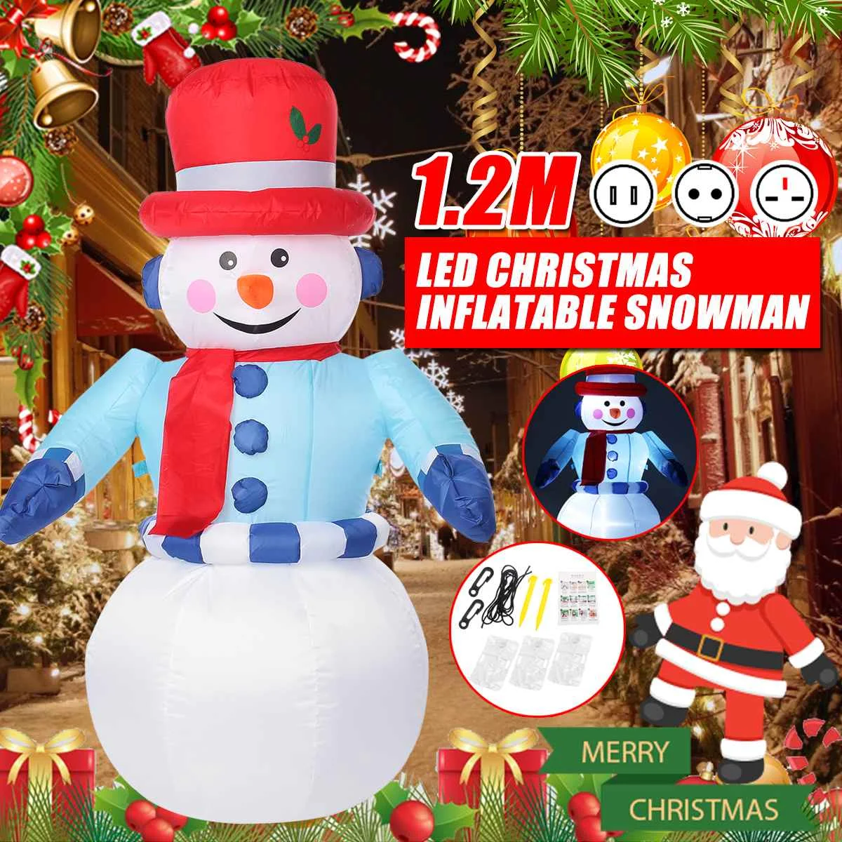 

LED Illuminated Inflatable Snowman 120CM Waterproof Polyester Inflatable Model Christmas Snowman Household Christmas Party Decor
