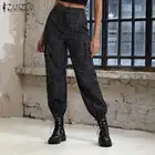 Женские штаны карго ZANZEA, летние клетчатые брюки с высокой талией, повседневные свободные уличные штаны