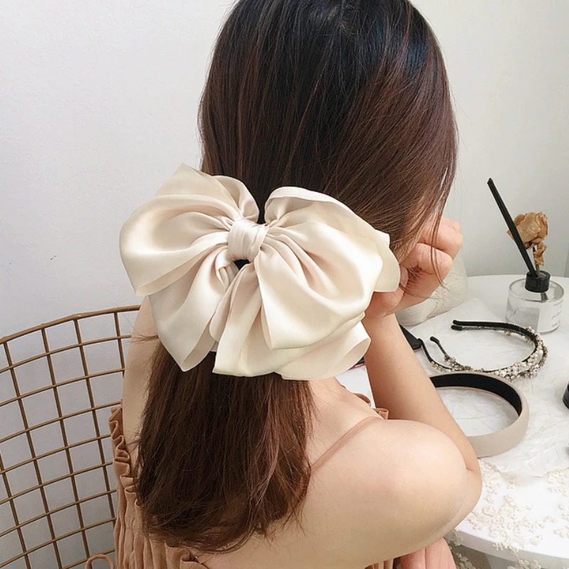 

Chic Style Bow Hair Clip Barrettes Korean Satin Steel Spring Hairpin Headdress Female Hairgrip for Women Girls Hair Accessories