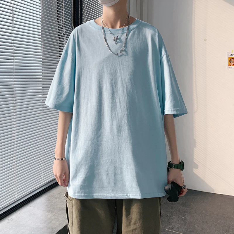 

Summer Ins Hong Kong Style T-shirt Men's Trendy Loose All-Match Couple Solid Color Short Top Fashion Brand Half Sleeve