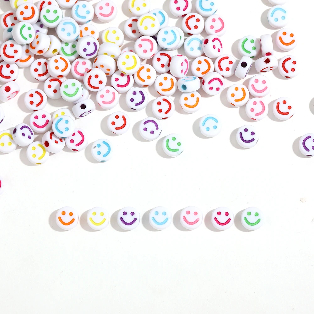 

50pcs/Lot 10mm Blace and White Happy Face Acrylic Beads Flat Round Spacer Loose Beads DIY Jewelry Making Accessories