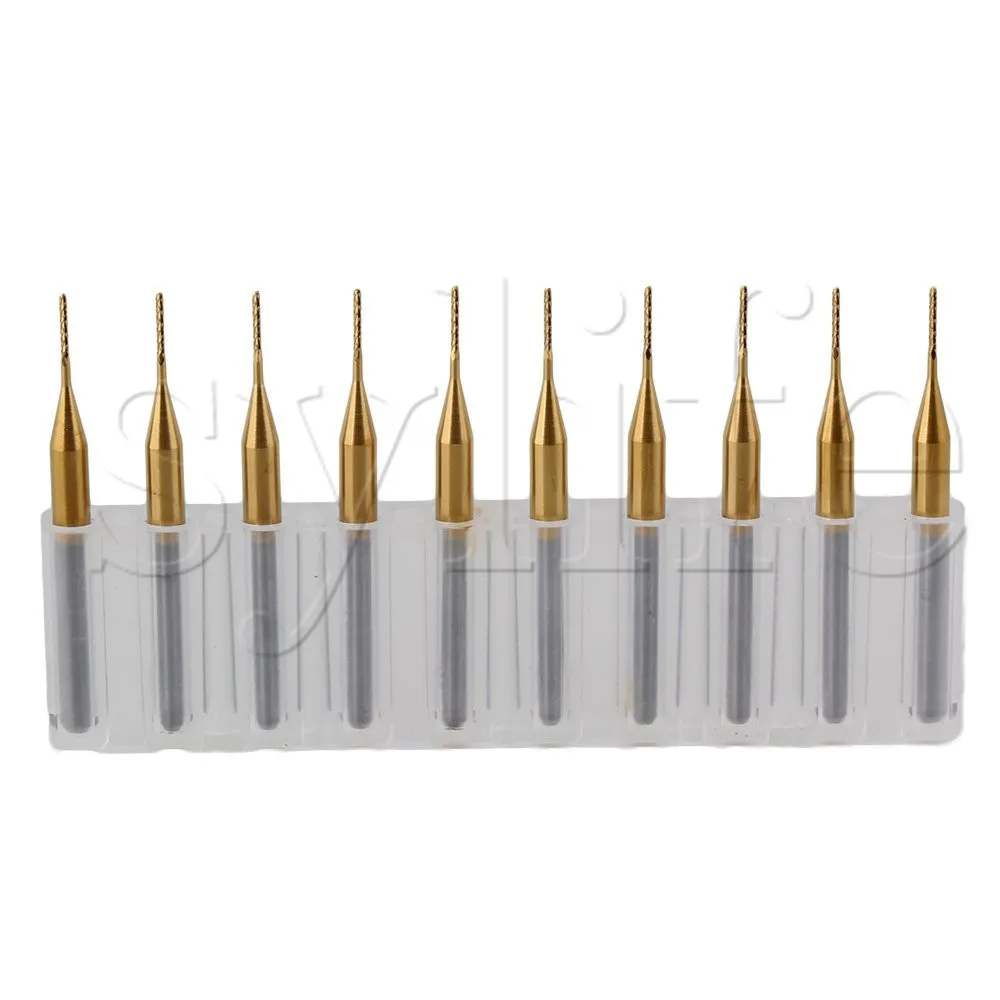 10pcs  0.6mm 3.175mm SHK Coated Titanium Carbide Engraving End Mill Bits for Rotary Burrs