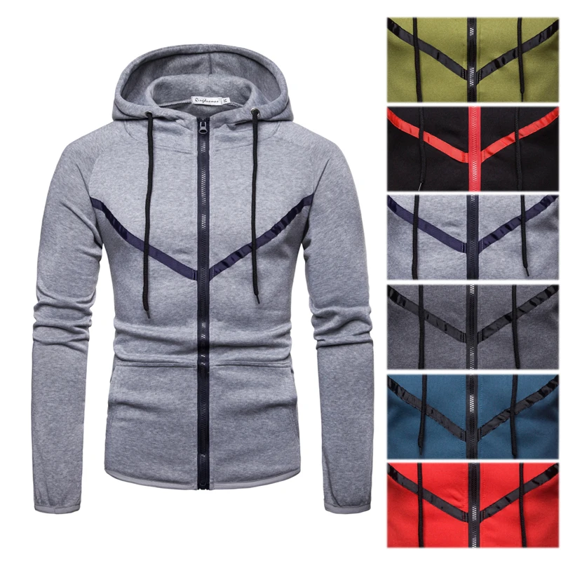 

Men Hoodies 2020 Fashion Men's Hoodies Tracksuit Casual Drawstring Solid Color Hooded Sweatshirt Male Zipper Slim Hoodie M-3XL