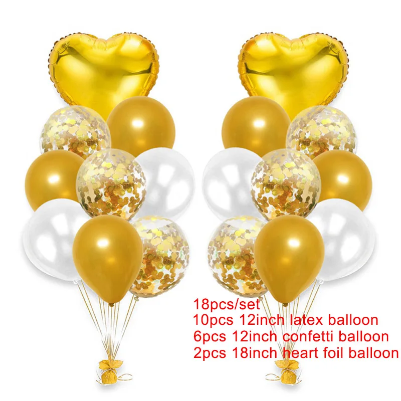 18pcs gold 10 шт мульти розовое золото сердце фольгированные шары конфетти латексные воздушные шары для дня рождения вечерние украшения дети взрослые шарики для свадьбы - Цвет: 18pcs gold