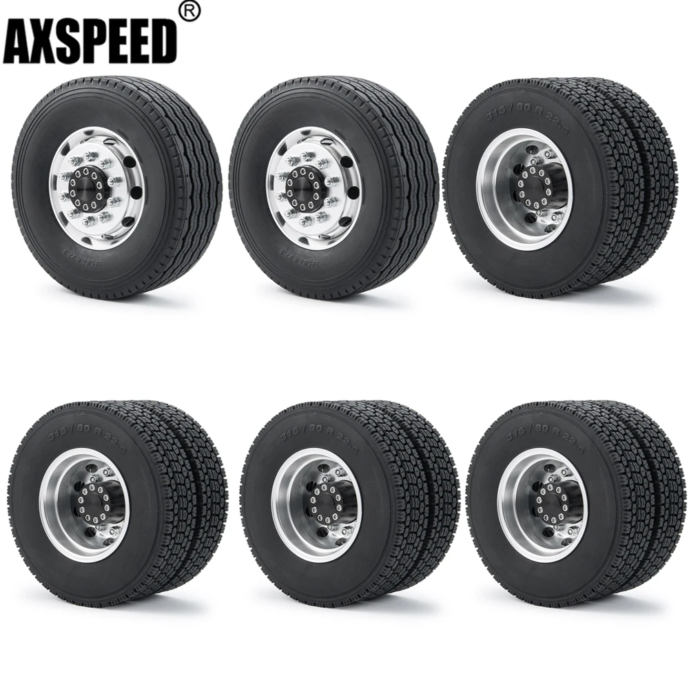 

AXSPEED 2Pcs Front Beadlock Wheel Rims with Rubber Tires 4Pcs Rear Wheels for 1/14 Tamiya Trailer Tractor RC Truck Car Parts