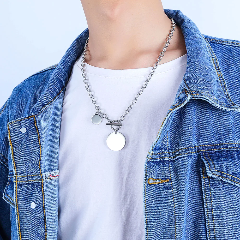 Lokaer хип-хоп/Рок Титан Нержавеющая сталь глянцевая круглая бирка ожерелья с