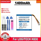 Аккумулятор LOSONCOER 1400 мАч для наушников LOGITECH H800 533-000067 981-000337 AHB472625PST