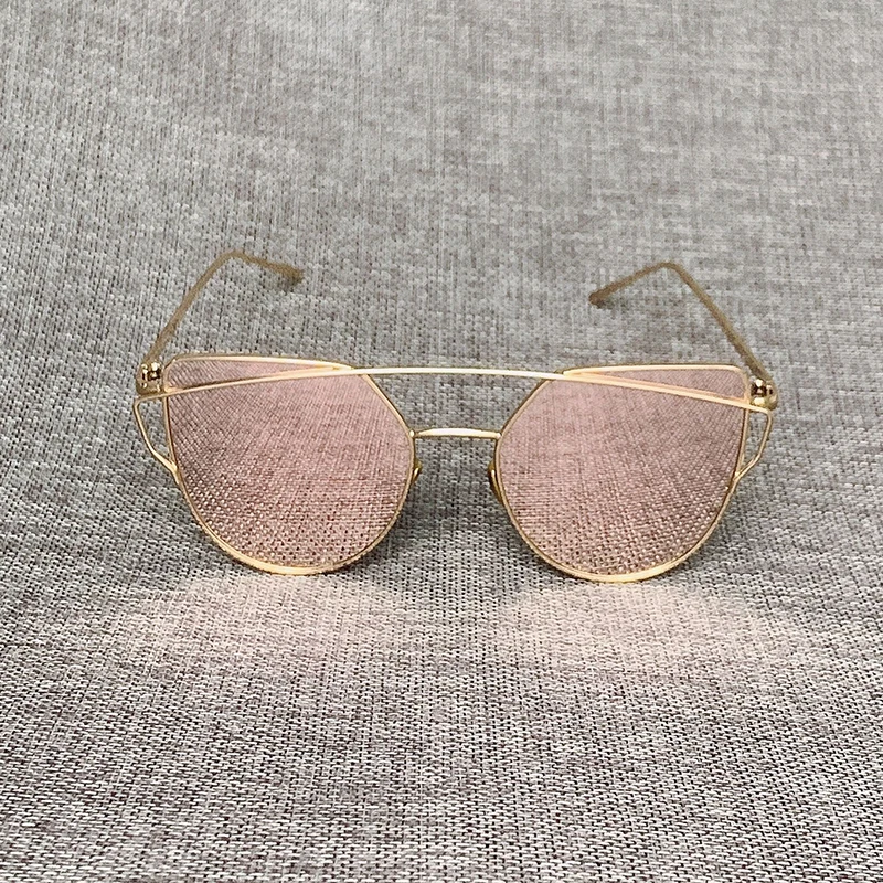 

Cat Eye Sunglasses Women Men Brand Designer Sun Glasses Pink Rose Mirror Metal Frame Reflective Flat Lens Eyewear Oculos