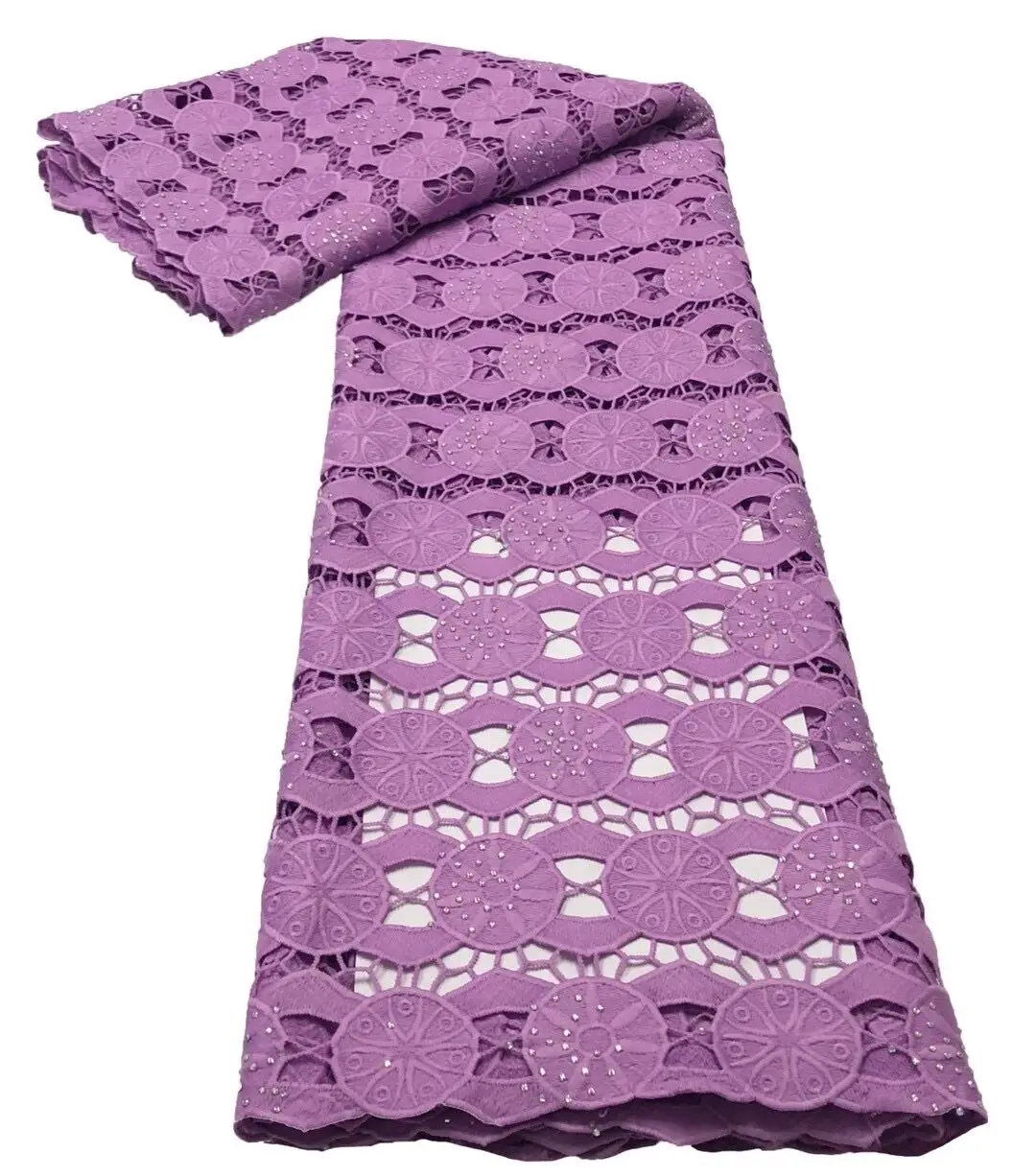 

Lilac Swiss Cord Lace Fabric With Rhinestones Design For Party Dress Sewing Materials 5 Yards Per Piece