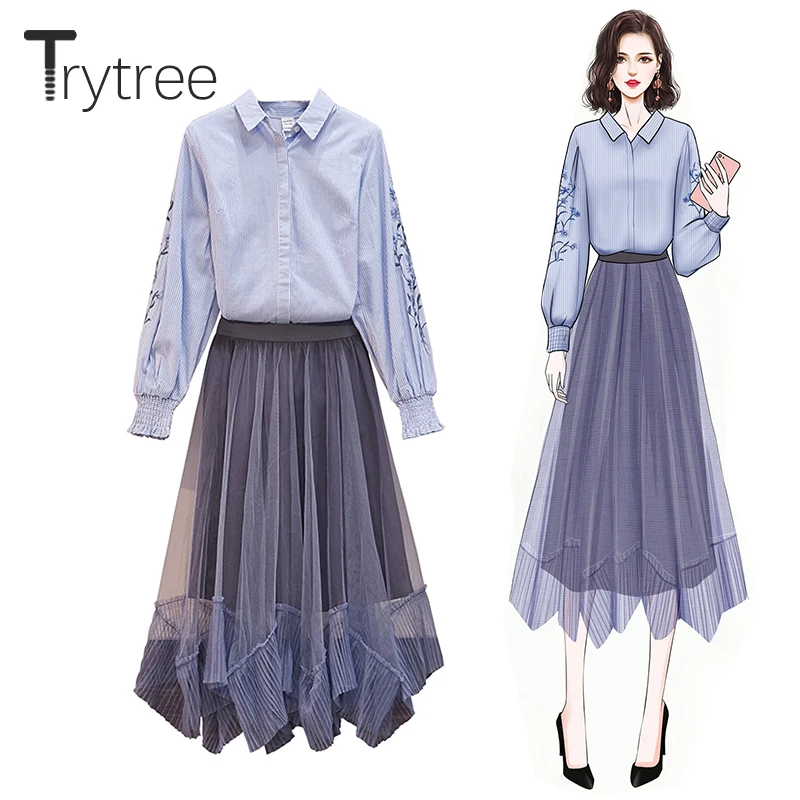 Женский офисный костюм Trytree повседневный комплект из двух предметов топ с