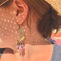 raw amethyst clio raw crystal moon earrings antique brass earring hooks earrings