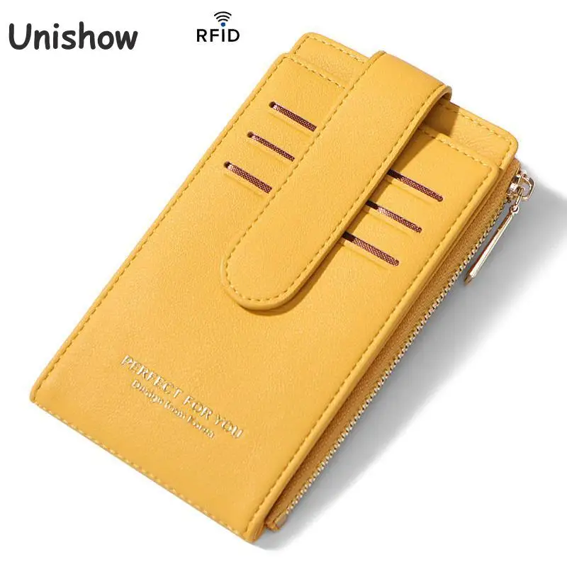 Unishow Rfid держатель для карт женский маленький кошелек Противоугонный Женский Бизнес Id держатель для карт s мини-кошелек на молнии Портмоне кошелек для карт