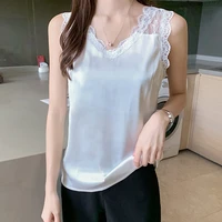 lace patchwork tank tops ladies tops camisole 2022 summer with lace silk top cami for women black white basic womens clothes