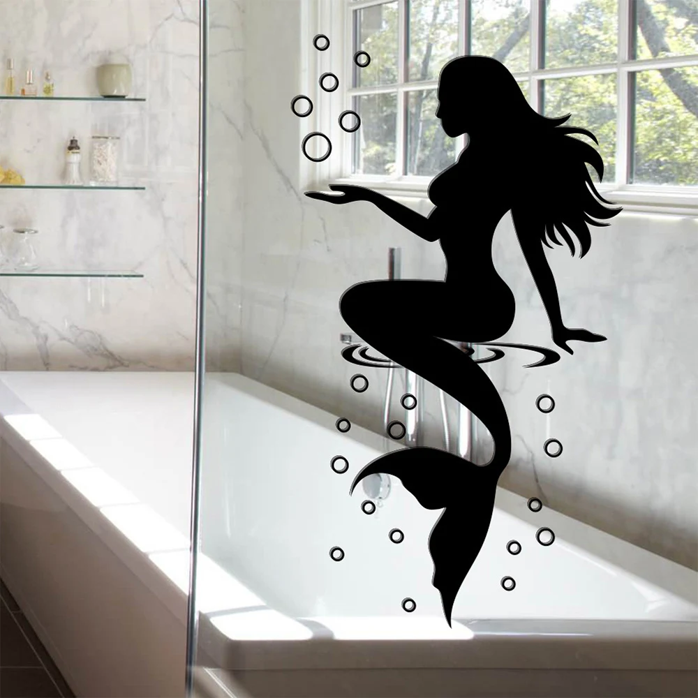 

Cute Mermaid wall Stickers for Home Decoration Bathroom Glass Wallpaper PVC Removable Waterproof Environmental Wallpaper DA