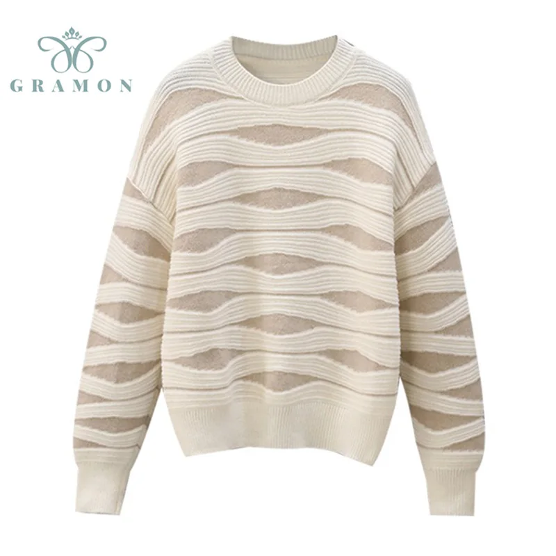 

Fall Winter Sweaters Plus Size Clothes Women O Neck Striped Jersey Mujer 2021 Casual Loose Long Sleeve Pullover Tops Korean Chic