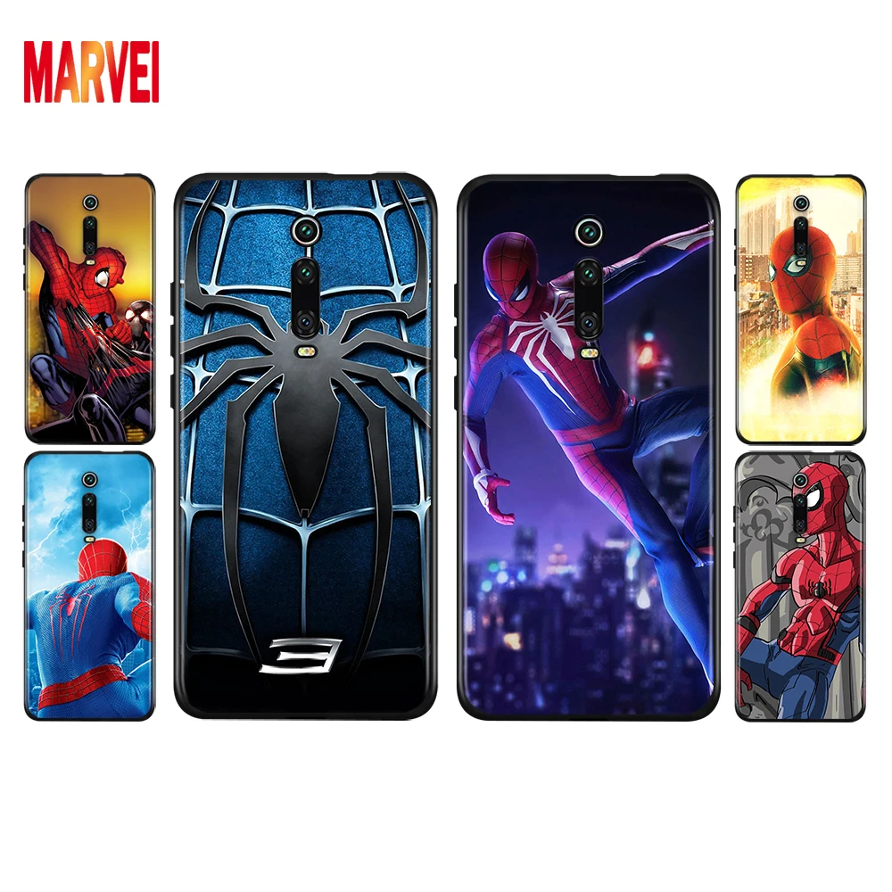 

Soft TPU Fashion Marvel Spiderman Shockproof Cover For Xiaomi Redmi K40 K30i K30T K30S K30 K20 10X Ultra Pro Black Phone Case