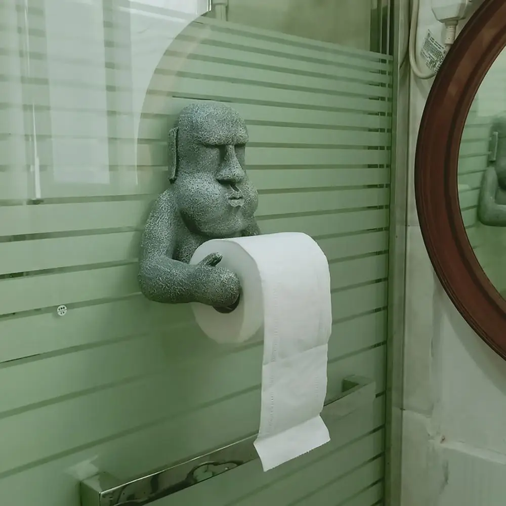 

60% Hot Sales!!! Tissue Holder Easter Island Moai Design Wall Mounted Toilet Roll Paper Rack Durable Storage Supplies