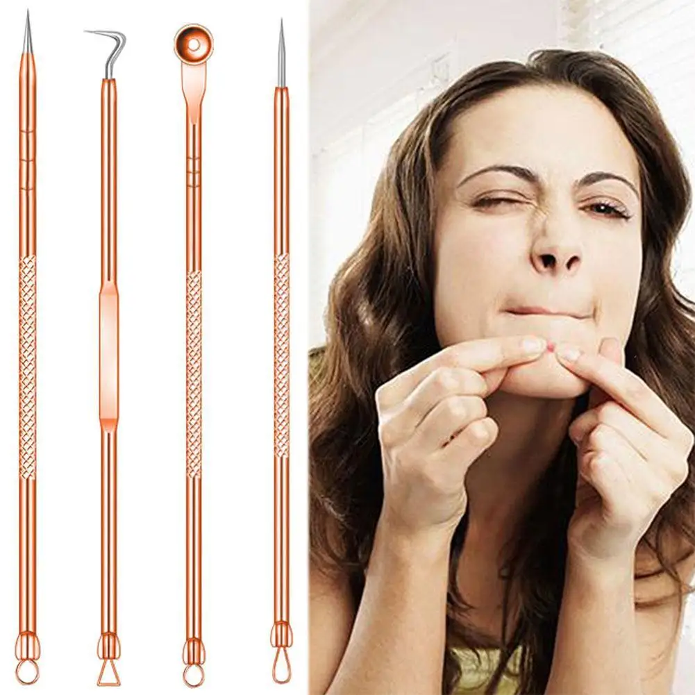 

4Pcs Silver Rose Gold Cosmetic Acupuncture Eradicates Blackheads Acne Needle Tool Kit Acne Pick Pox Removal Tools Set