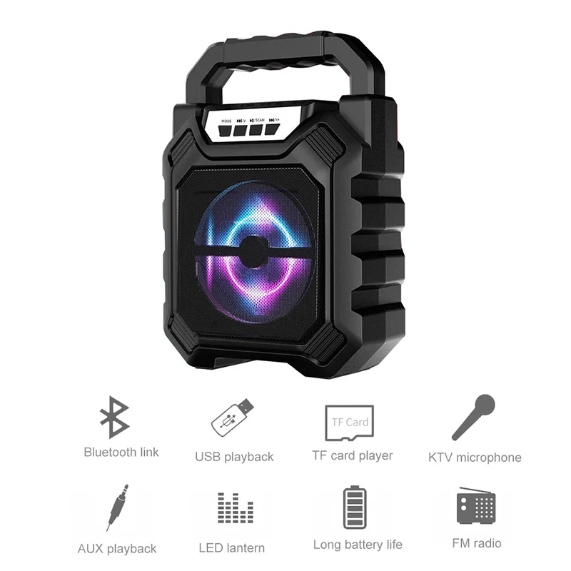 

Portable Wireless Speaker Big Sound Stereo FM Radio LED Light Waterproof Portable Outdoor Bluetooth-Compatible Speaker