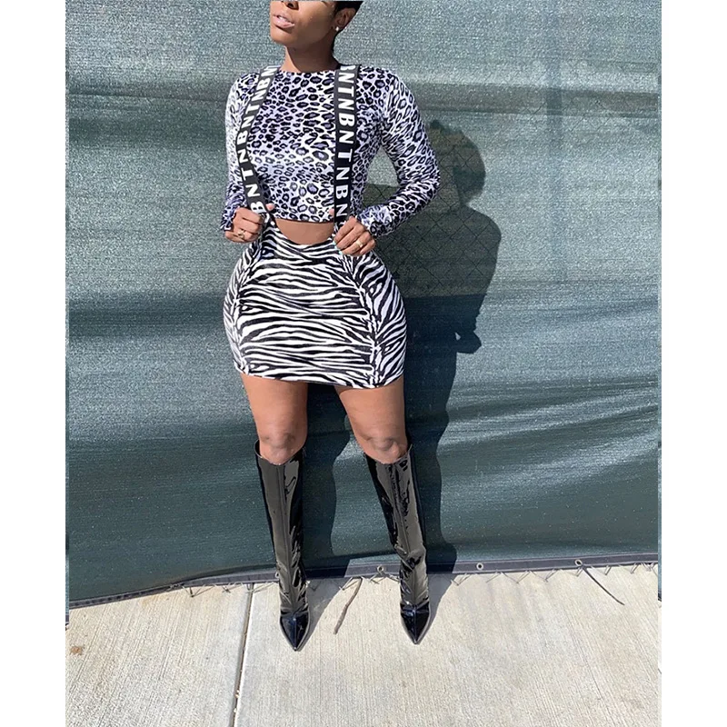 Женский комплект из двух предметов с юбкой высокой талией и принтом